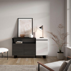 Credenza, Mobile, 150x35x87cm, 3 Porte, Design industriale, Bianco e nero RF2501