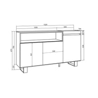 Credenza, Mobile, 150x35x87cm, 3 Porte, Design industriale, Bianco e nero RF2501