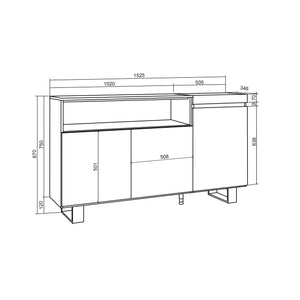 Credenza, Mobile, 150x35x87cm, 3 Porte, Design industriale, Bianco e nero RF2501