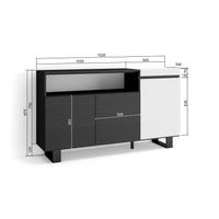 Credenza, Mobile, 150x35x87cm, 3 Porte, Design industriale, Bianco e nero RF2501