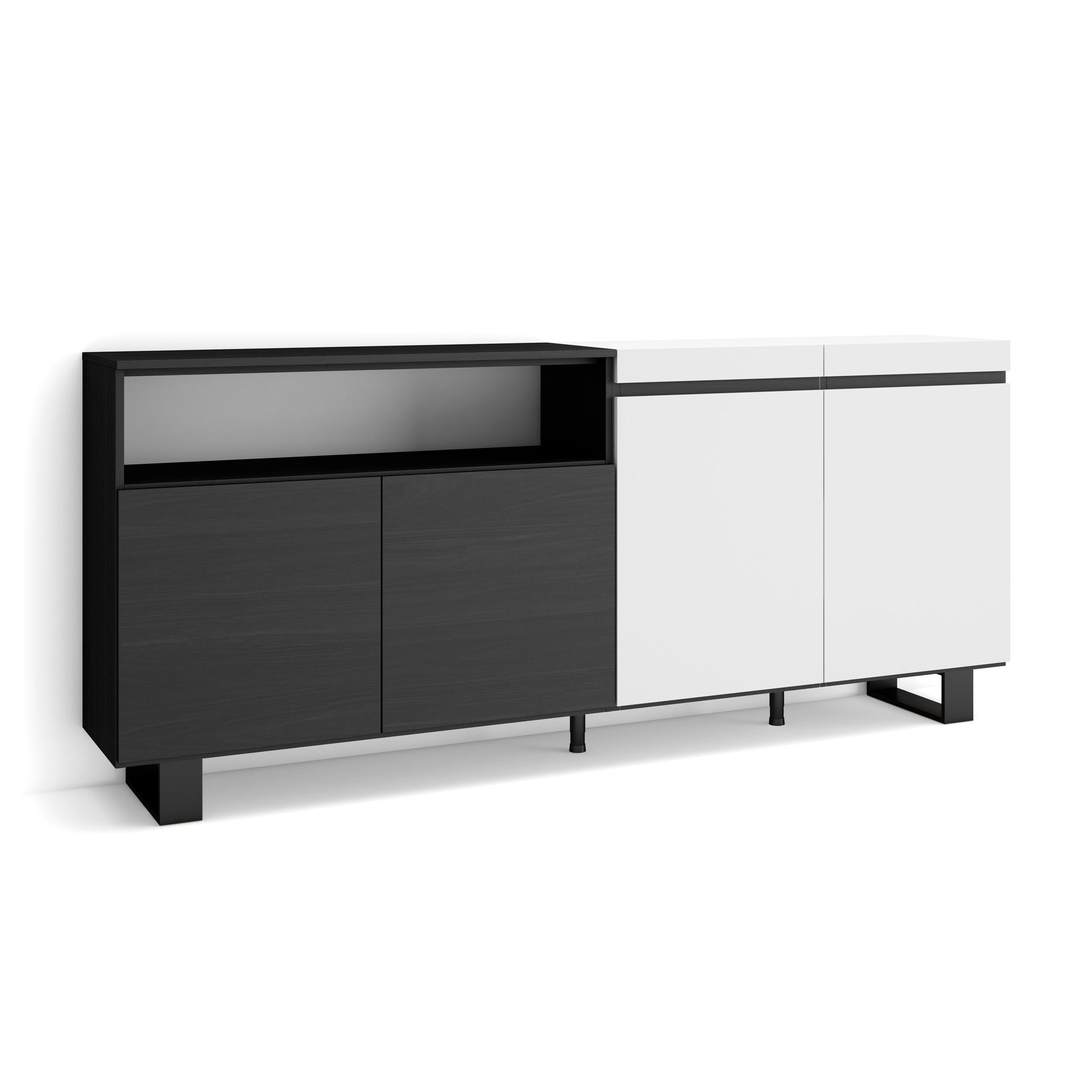 Credenza Mobile Cucina 200x87x35cmcon 4 Porte Design industriale, Stile moderno Bianco e nero