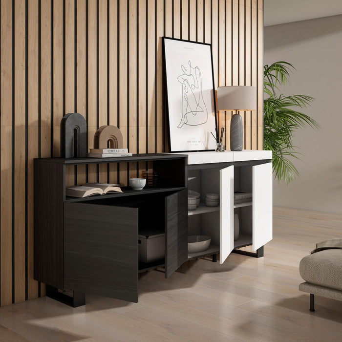 Credenza Mobile Cucina 200x87x35cmcon 4 Porte Design industriale, Stile moderno Bianco e nero