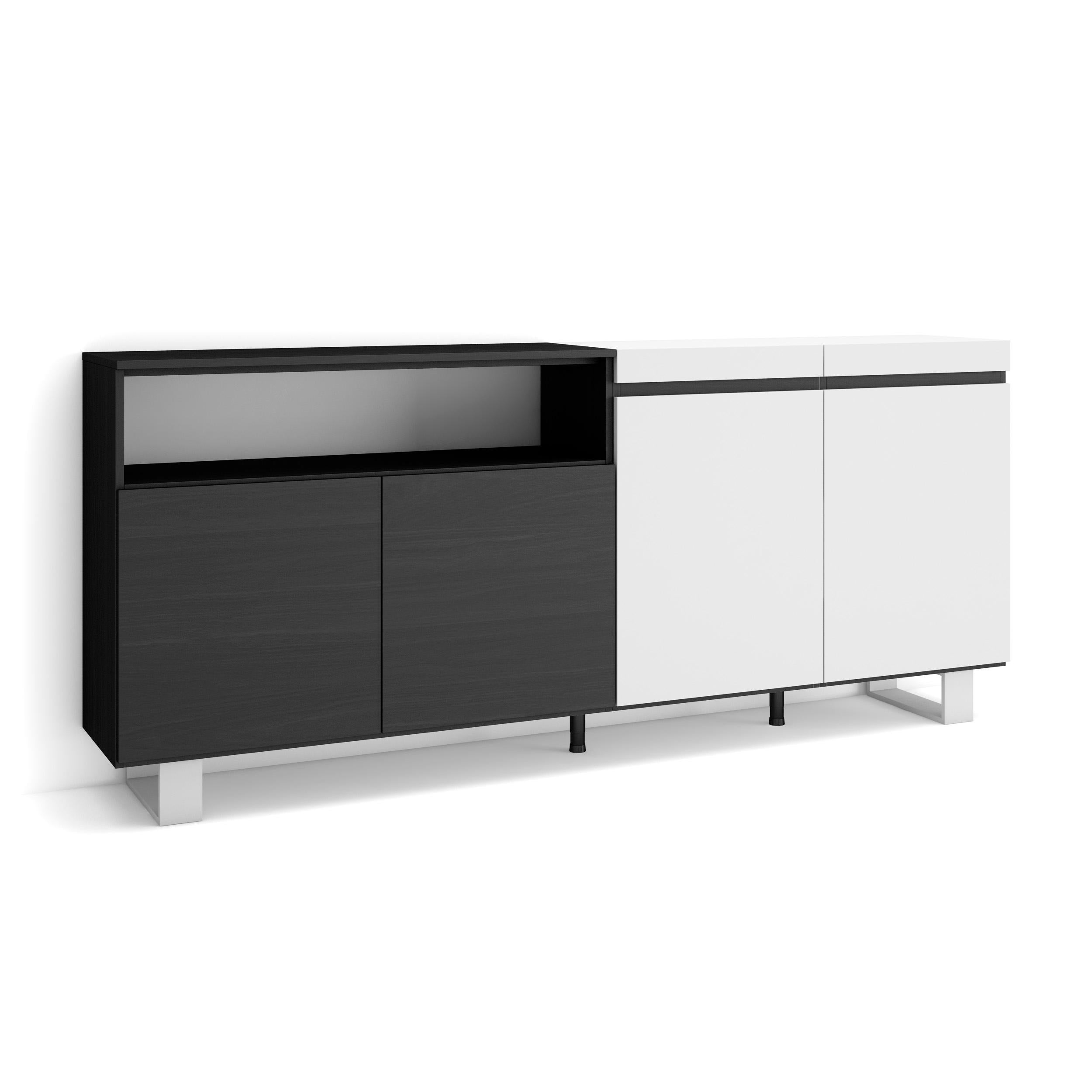 Credenza Mobile Cucina 200x87x35cmcon 4 Porte Design industriale, Stile moderno, Bianco e nero