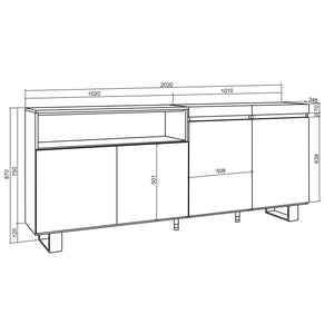 Credenza Mobile Cucina 200x87x35cmcon 4 Porte Design industriale, Stile moderno, Bianco e nero