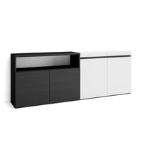 Credenza Mobile Cucina 200x75x35cmcon 4 Porte grande stoccaggio, Stile moderno, Bianco e nero