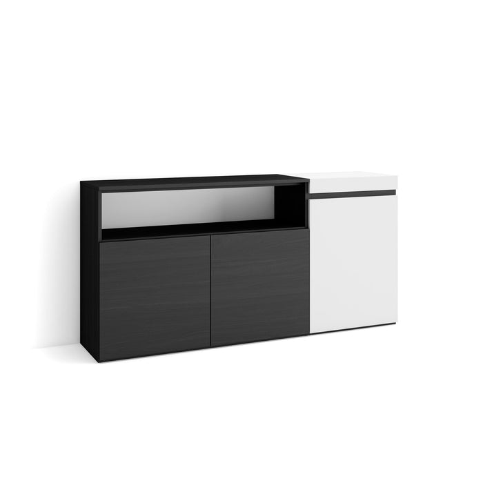 Credenza, Mobile soggiorno 150x75x35cm, 3 Porte, grande stoccaggio, Stile moderno colore Bianco e nero