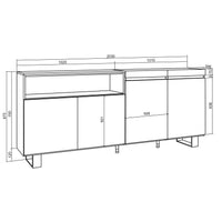 Credenza Mobile Cucina 200x87x35cm con 4 Porte Stile moderno design industriale colore Rovere e nero