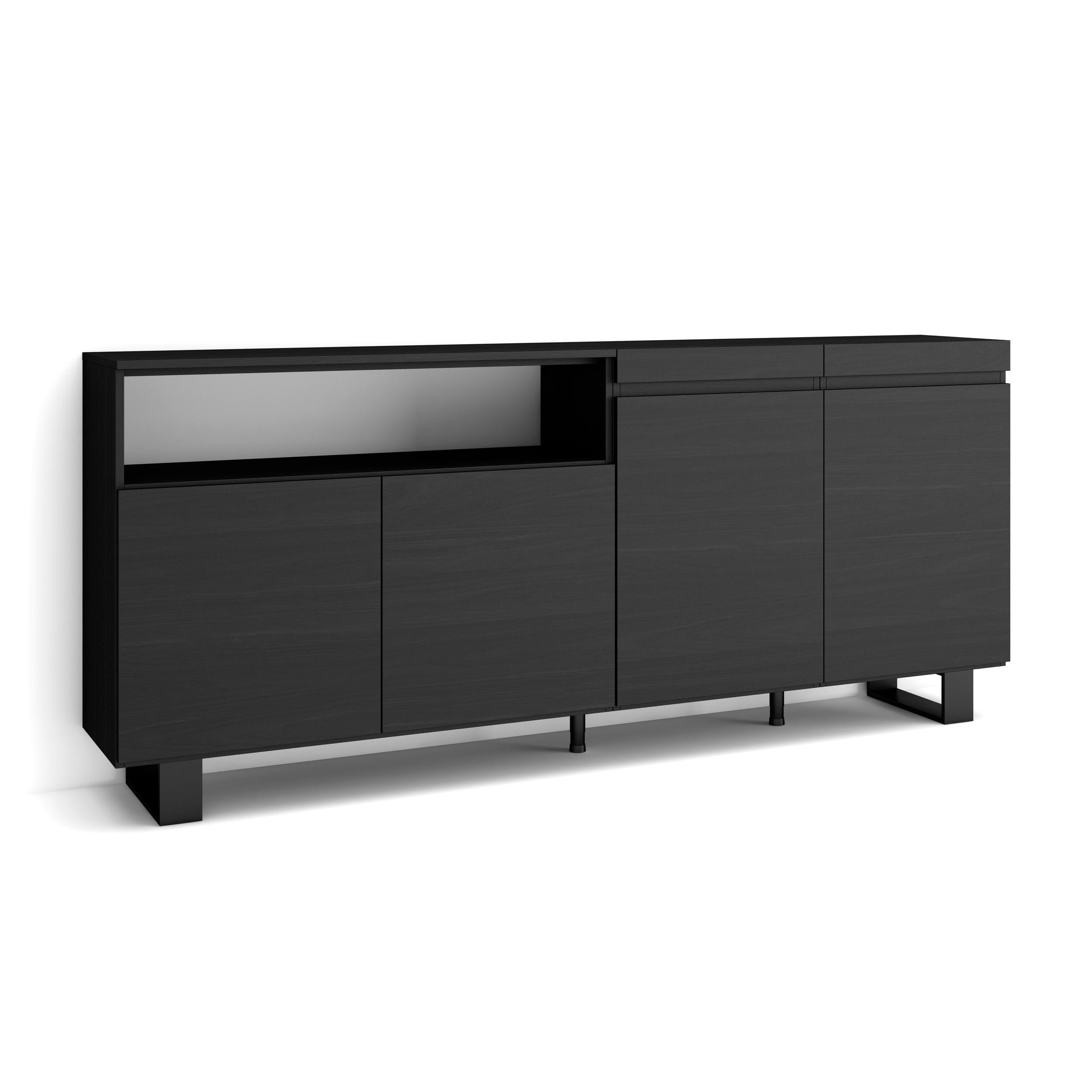 Credenza, Mobile, 200x35x87cm, 4 Porte, Design industriale, Nero RF2384