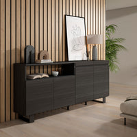 Credenza, Mobile, 200x35x87cm, 4 Porte, Design industriale, Nero RF2384