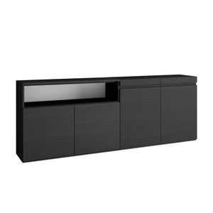 Credenza, Mobile Cucina 200x75x35cmcon 4 Porte grande stoccaggio, Stile moderno colore Nero