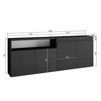 Credenza, Mobile Cucina 200x75x35cmcon 4 Porte grande stoccaggio, Stile moderno colore Nero