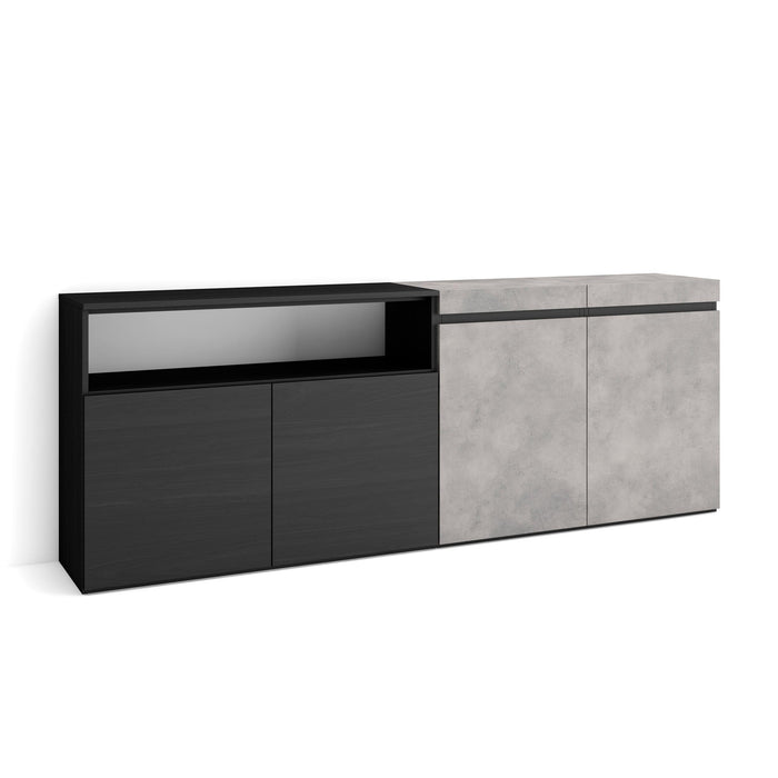 Credenza Mobile Cucina 200x75x35cmcon 4 Porte grande stoccaggio, Stile moderno, colore Cemento