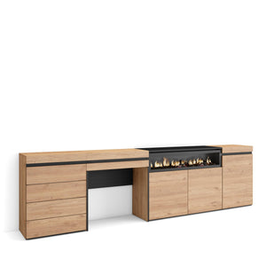 Credenza, 277x35x75cm, Camera da letto, Camino elettrico, Cassettiera, Tavolo da toeletta, colore Rovere RF3413