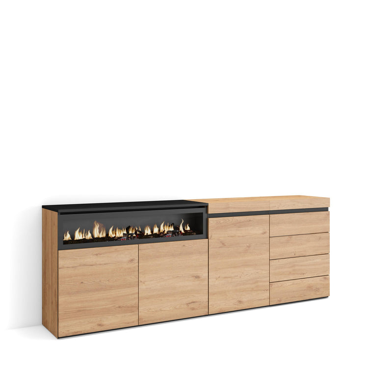 Credenza, 207x35x75 cm, Camera da letto, stanza, Camino elettrico, Cassettiera, Rovere , RF3412