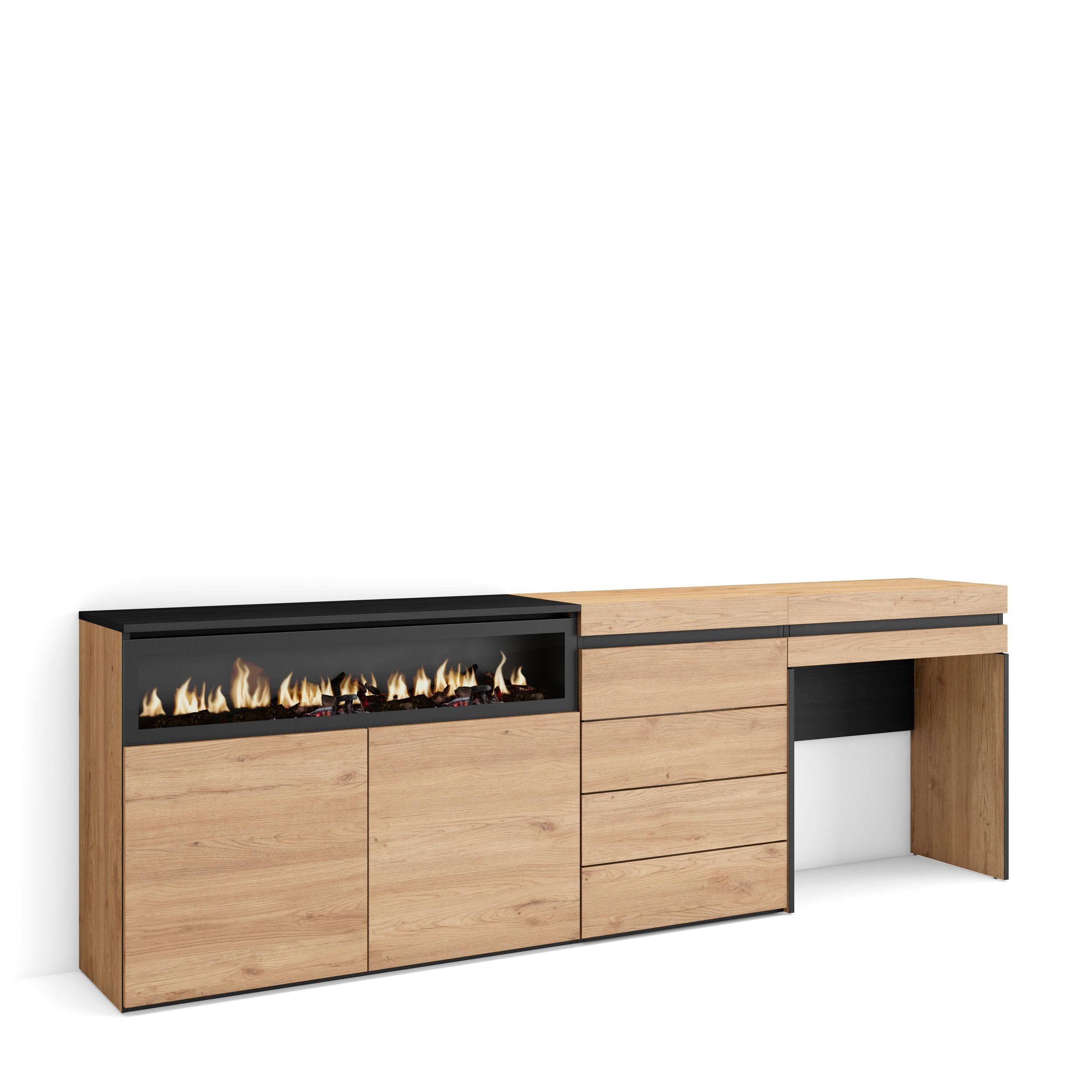 Credenza, 227x35x75 cm, Camera da letto, stanza, Camino elettrico, Cassettiera, Tavolo da toeletta, Rovere , RF3411