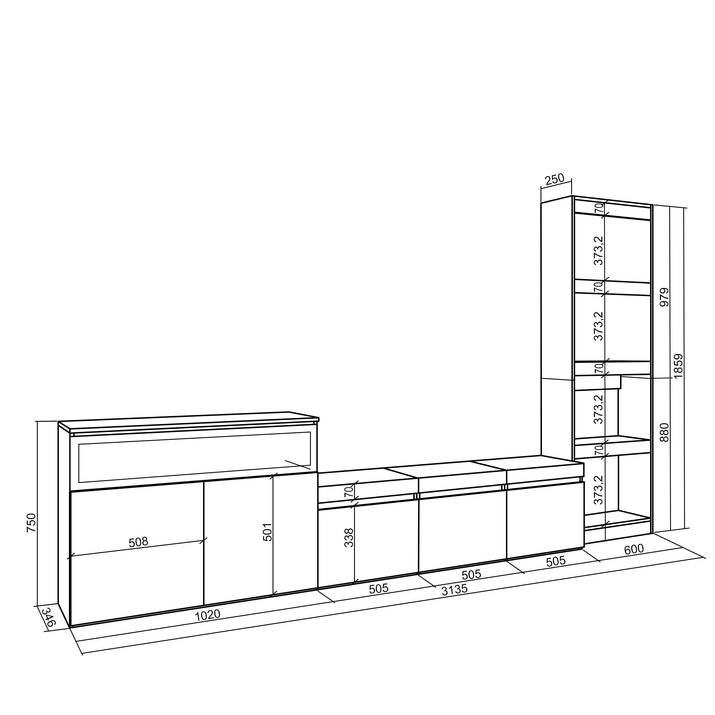 Mobile Soggiorno TV, 310x186x35cm, Per TV fino a 65", Camino elettrico RF3153