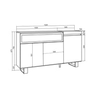 Credenza, Mobile soggiorno 150x87x35cm, 3 Porte, Camino elettrico, Design industriale, Stile moderno, Rovere e nero