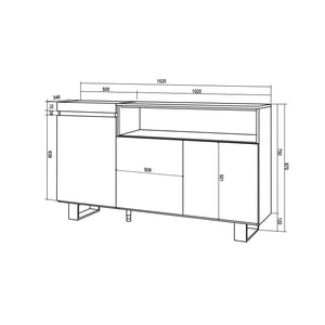 Credenza, Mobile soggiorno 150x87x35cm, 3 Porte, Design industriale, Stile moderno, Bianco e nero