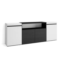 Credenza, Mobile soggiorno 200x75x35cm, 4 Porte, grande stoccaggio, Stile moderno, Bianco e nero