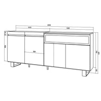 Credenza, Mobile, 200x35x87cm, 4 Porte, Camino elettrico, Design industriale, Bianco e nero RF2406