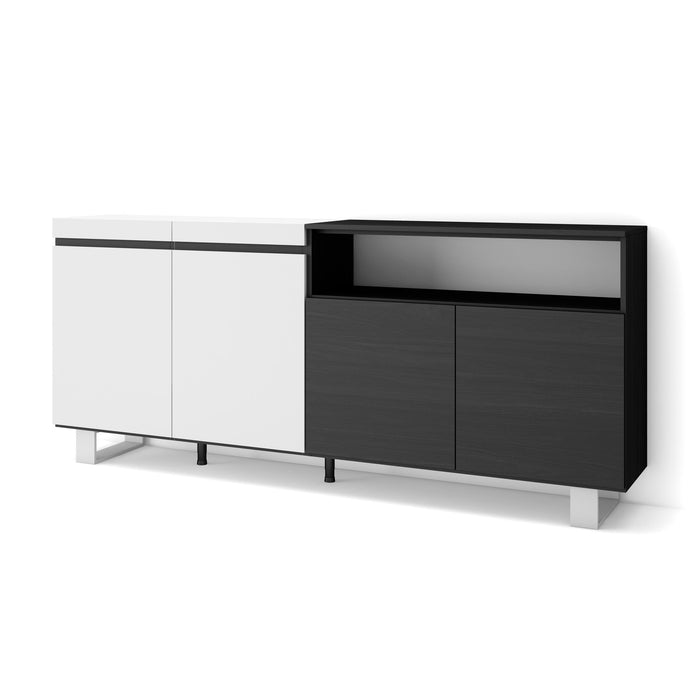 Credenza, Mobile, 200x35x87cm, 4 Porte, Design industriale, Bianco e nero RF2404