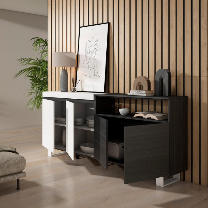 Credenza, Mobile, 200x35x87cm, 4 Porte, Design industriale, Bianco e nero RF2404