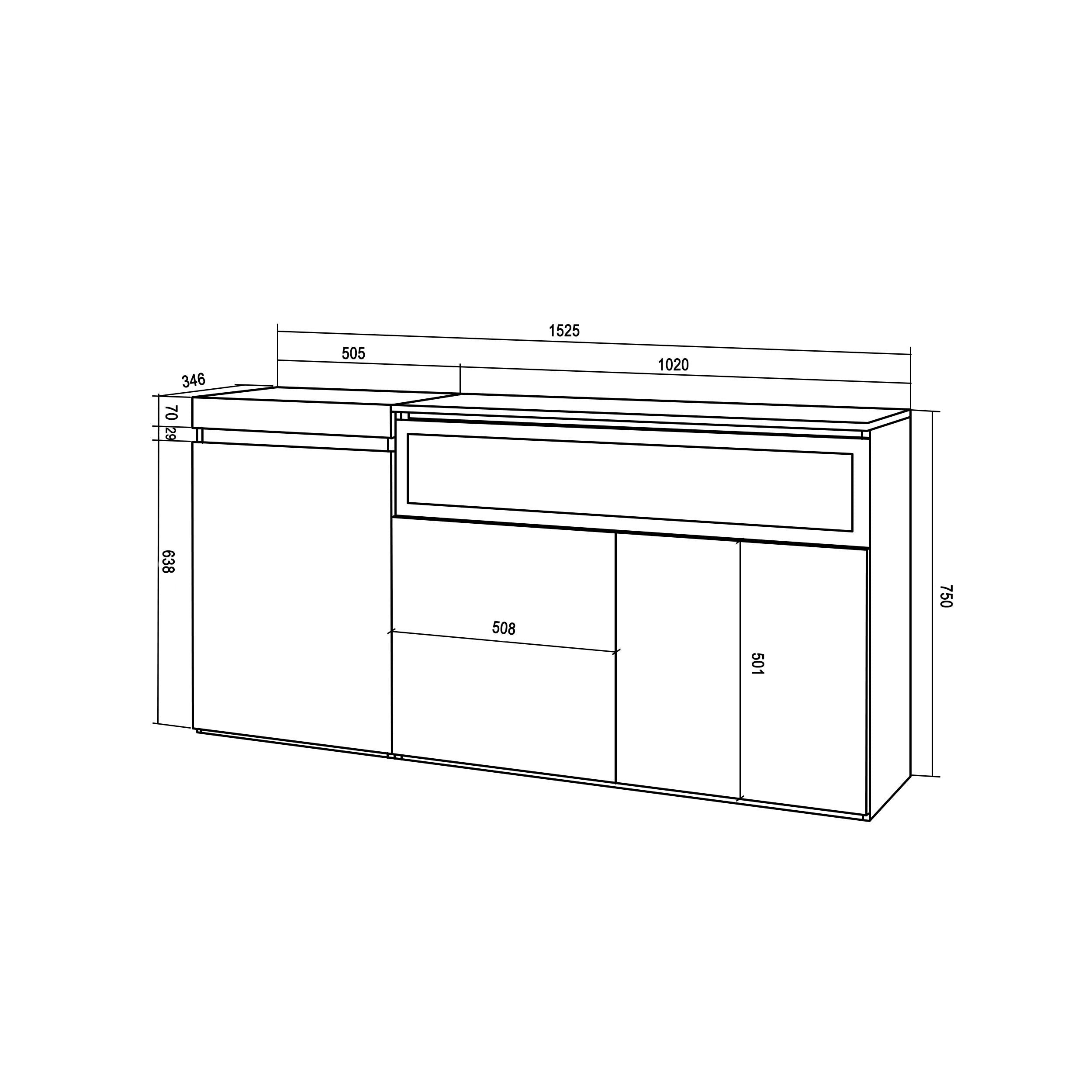 Credenza, Mobile, 150x35x75cm, 3 Porte, Camino elettrico, colore Rovere e nero RF2522