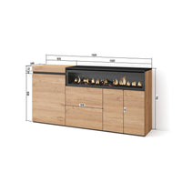 Credenza, Mobile, 150x35x75cm, 3 Porte, Camino elettrico, colore Rovere e nero RF2522