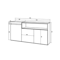 Credenza, Mobile soggiorno 150x75x35cm, 3 Porte, grande stoccaggio, Stile moderno, Rovere e nero