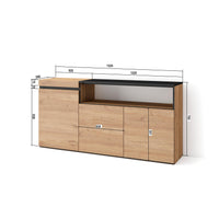 Credenza, Mobile soggiorno 150x75x35cm, 3 Porte, grande stoccaggio, Stile moderno, Rovere e nero