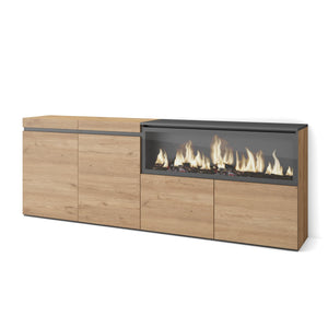 Credenza, Mobile, Cucina, 210, 4 Porte, Camino elettrico XXL, Rovere RF3227