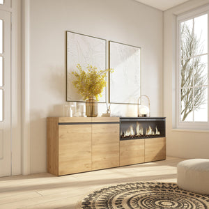 Credenza, Mobile, Cucina, 210, 4 Porte, Camino elettrico XXL, Rovere RF3227