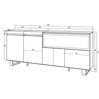 Credenza, Mobile, Cucina, 210, 4 Porte, Camino elettrico XXL, Design industriale, Rovere e nero RF3224