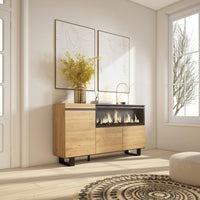 Credenza, Mobile, Cucina, 160, 3 Porte, Camino elettrico XXL, Design industriale, Rovere RF3293