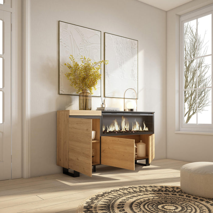 Credenza, Mobile, Cucina, 160, 3 Porte, Camino elettrico XXL, Design industriale, Rovere RF3293