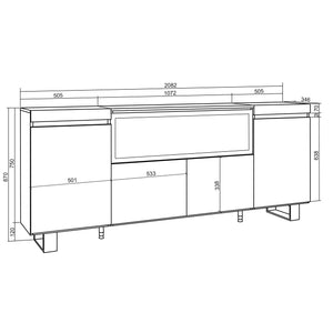 Credenza, Mobile, 208x35x87cm, 4 Porte, Camino elettrico XXL, Design industriale, colore Rovere e nero RF3223