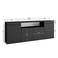 Credenza, Mobile, 200x35x75cm, 4 Porte, grande stoccaggio, Nero RF2292