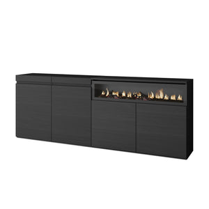 Credenza Mobile Cucina Madia, mobile ingresso, 200x75x35cmcon 4 Porte Camino elettrico, Stile moderno colore Nero