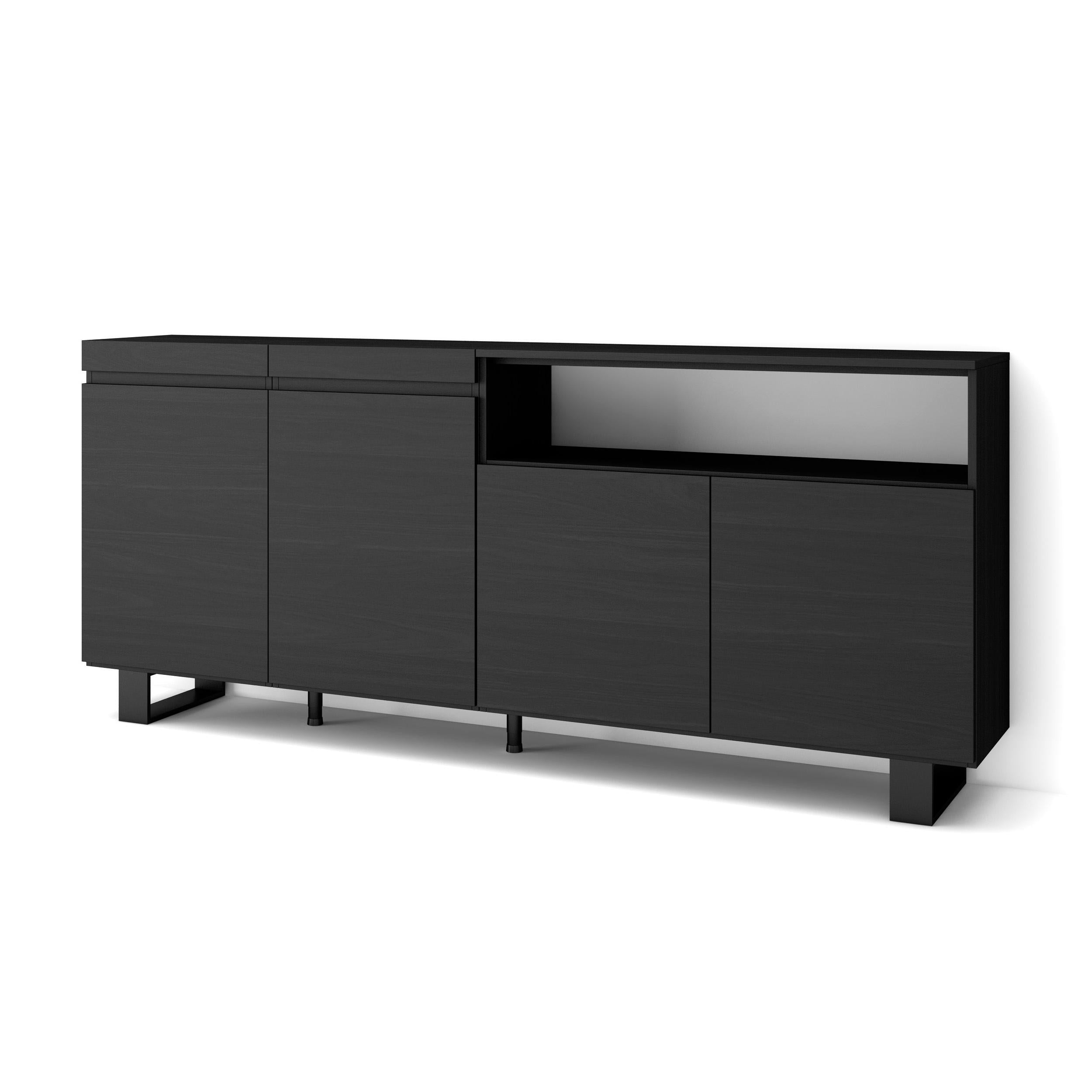 Credenza Mobile Cucina Madia, mobile ingresso, 200x87x35cmcon 4 Porte Design industriale, Stile moderno, Nero