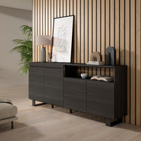 Credenza Mobile Cucina Madia, mobile ingresso, 200x87x35cmcon 4 Porte Design industriale, Stile moderno, Nero