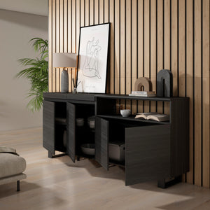 Credenza Mobile Cucina Madia, mobile ingresso, 200x87x35cmcon 4 Porte Design industriale, Stile moderno, Nero