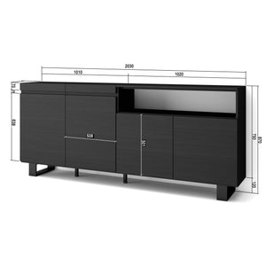 Credenza Mobile Cucina Madia, mobile ingresso, 200x87x35cmcon 4 Porte Design industriale, Stile moderno, Nero