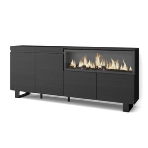 Credenza, Mobile, Cucina, 210, 4 Porte, Camino elettrico XXL, Design industriale, Nero RF3218