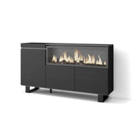 Credenza, Mobile, Cucina, 160, 3 Porte, Camino elettrico XXL, Design industriale, Nero RF3285