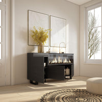 Credenza, Mobile, Cucina, 160, 3 Porte, Camino elettrico XXL, Design industriale, Nero RF3285