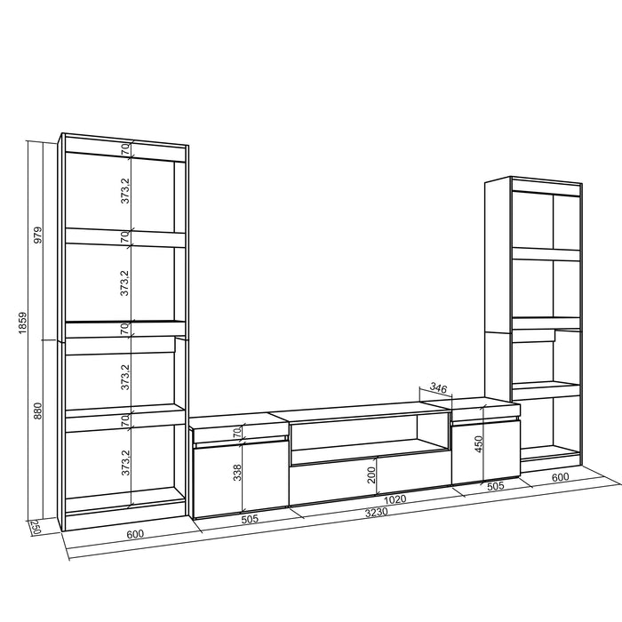 Mobile Soggiorno TV, 320x186x35cm, Per TV fino a 80", Bianco e nero RF 2609