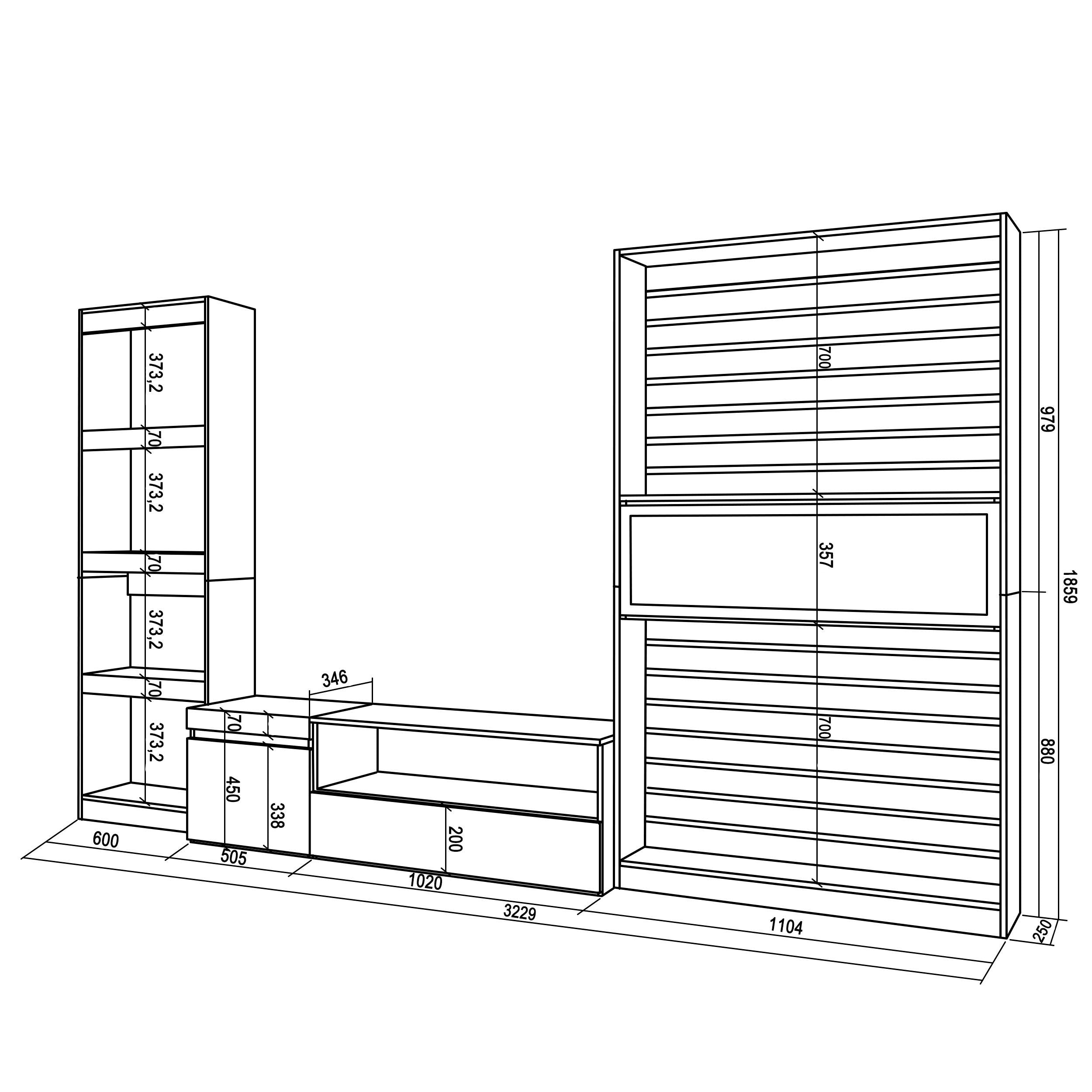 Mobile Soggiorno TV, 320x186x35cm, Camino elettrico RF 2575