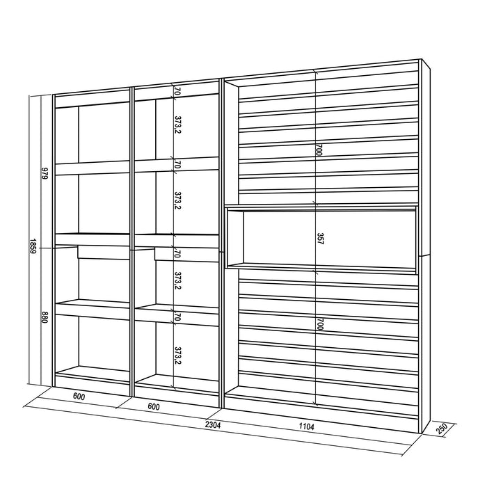 Libreria scaffale, 230x186x25cm, Soggiorno - Ufficio, Bianco e nero RF 2419