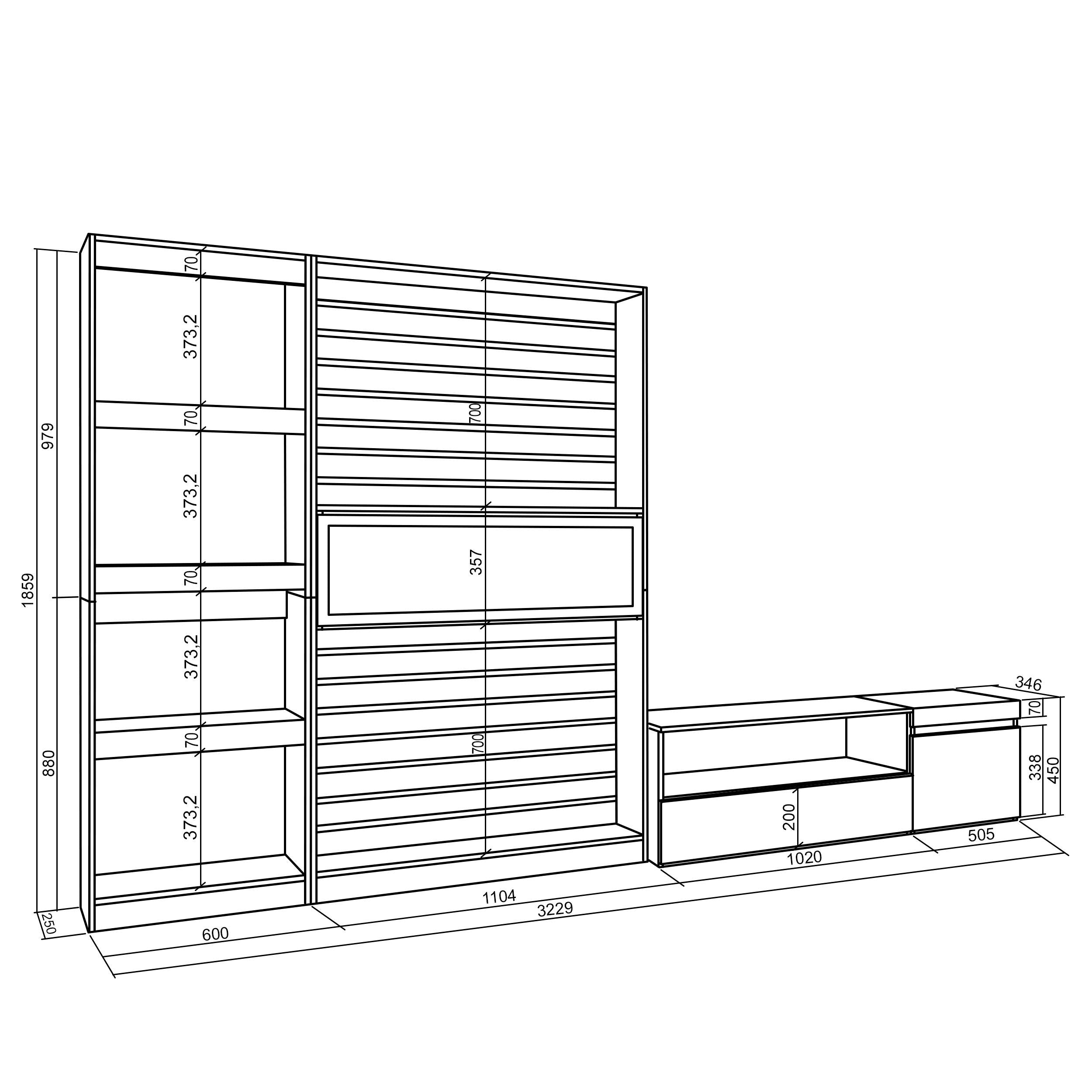 Mobile Soggiorno TV, 320x186x35cm, Camino elettrico RF 2574