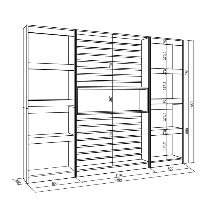 Libreria scaffale, 230x186x25cm, Soggiorno - Ufficio, Bianco e nero RF 2417